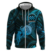 Personalised Polynesia Zodiac Aquarius Hoodie Galaxy Polynesian Pattern Chest Tattoo Style LT14 Zip Hoodie Blue - Polynesian Pride