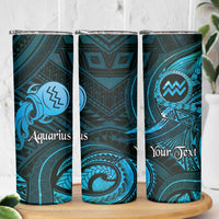 Personalised Polynesia Zodiac Aquarius Skinny Tumbler Galaxy Polynesian Pattern Chest Tattoo Style