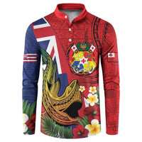 Hawaii And Tonga Button Sweatshirt Shark Tattoo With Tongan Coat Of Arms