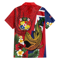 Hawaii And Tonga Family Matching Long Sleeve Bodycon Dress and Hawaiian Shirt Shark Tattoo With Tongan Coat Of Arms