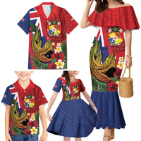 Hawaii And Tonga Family Matching Mermaid Dress and Hawaiian Shirt Shark Tattoo With Tongan Coat Of Arms