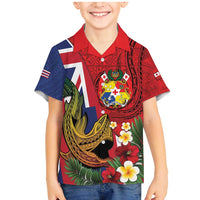 Hawaii And Tonga Family Matching Mermaid Dress and Hawaiian Shirt Shark Tattoo With Tongan Coat Of Arms