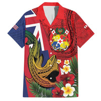 Hawaii And Tonga Family Matching Off Shoulder Short Dress and Hawaiian Shirt Shark Tattoo With Tongan Coat Of Arms