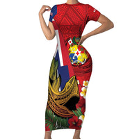 Hawaii And Tonga Family Matching Short Sleeve Bodycon Dress and Hawaiian Shirt Shark Tattoo With Tongan Coat Of Arms