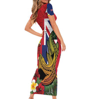 Hawaii And Tonga Family Matching Short Sleeve Bodycon Dress and Hawaiian Shirt Shark Tattoo With Tongan Coat Of Arms