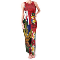 Hawaii And Tonga Family Matching Tank Maxi Dress and Hawaiian Shirt Shark Tattoo With Tongan Coat Of Arms