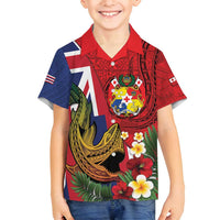 Hawaii And Tonga Family Matching Tank Maxi Dress and Hawaiian Shirt Shark Tattoo With Tongan Coat Of Arms