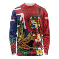 Hawaii And Tonga Long Sleeve Shirt Shark Tattoo With Tongan Coat Of Arms