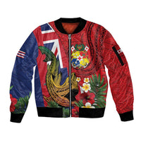 Hawaii And Tonga Sleeve Zip Bomber Jacket Shark Tattoo With Tongan Coat Of Arms