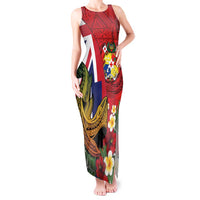 Hawaii And Tonga Tank Maxi Dress Shark Tattoo With Tongan Coat Of Arms LT14 Women Red - Polynesian Pride