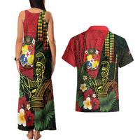 Hawaii And Tonga Couples Matching Tank Maxi Dress and Hawaiian Shirt King Kamehameha Tribal Ngatu Pattern