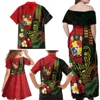 Hawaii And Tonga Family Matching Off Shoulder Maxi Dress and Hawaiian Shirt King Kamehameha Tribal Ngatu Pattern
