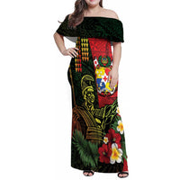 Hawaii And Tonga Family Matching Off Shoulder Maxi Dress and Hawaiian Shirt King Kamehameha Tribal Ngatu Pattern
