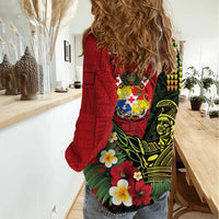 Hawaii And Tonga Women Casual Shirt King Kamehameha Tribal Ngatu Pattern