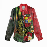 Hawaii And Tonga Women Casual Shirt King Kamehameha Tribal Ngatu Pattern
