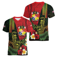 Hawaii And Tonga Women V-Neck T-Shirt King Kamehameha Tribal Ngatu Pattern
