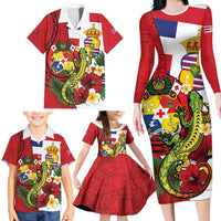Hawaii And Tonga Family Matching Long Sleeve Bodycon Dress and Hawaiian Shirt King Kalakaua Tribal Gecko Tongan Ngatu