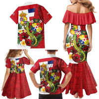 Hawaii And Tonga Family Matching Mermaid Dress and Hawaiian Shirt King Kalakaua Tribal Gecko Tongan Ngatu