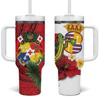 Hawaii And Tonga Tumbler With Handle King Kalakaua Tribal Gecko Tongan Ngatu