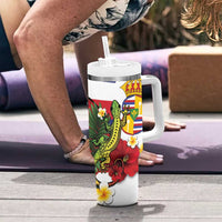 Hawaii And Tonga Tumbler With Handle King Kalakaua Tribal Gecko Tongan Ngatu