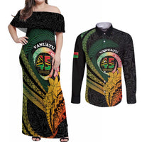 Personalised Vanuatu Independence Day Couples Matching Off Shoulder Maxi Dress and Long Sleeve Button Shirt July 30 Pig Tusk Long God Yumi Stanap