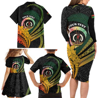 Personalised Vanuatu Independence Day Family Matching Long Sleeve Bodycon Dress and Hawaiian Shirt July 30 Pig Tusk Long God Yumi Stanap
