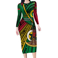 Halo Vanuatu Family Matching Long Sleeve Bodycon Dress and Hawaiian Shirt Happy 45th Independence Anniversary LT14 Mom's Dress Black - Polynesian Pride