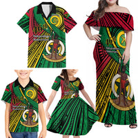 Halo Vanuatu Family Matching Off Shoulder Maxi Dress and Hawaiian Shirt Happy 45th Independence Anniversary