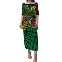 Halo Vanuatu Family Matching Puletasi and Hawaiian Shirt Happy 45th Independence Anniversary LT14 Mom's Dress Black - Polynesian Pride