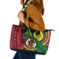 Halo Vanuatu Leather Tote Bag Happy 46th Independence Anniversary LT14 Black - Polynesian Pride