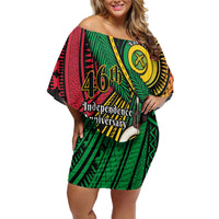 Halo Vanuatu Off Shoulder Short Dress Happy 46th Independence Anniversary LT14 Women Black - Polynesian Pride