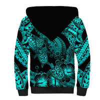 Personalised Polynesian Sherpa Hoodie Tribal Honu Turtle with Hibiscus Turquoise Version LT14 - Polynesian Pride