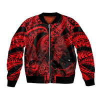 Personalised Polynesian Bomber Jacket Tribal Honu Turtle with Hibiscus Red Version LT14 Unisex Red - Polynesian Pride