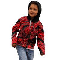 Personalised Polynesian Kid Hoodie Tribal Honu Turtle with Hibiscus Red Version LT14 - Polynesian Pride