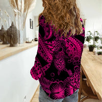 Personalised Polynesian Women Casual Shirt Tribal Honu Turtle with Hibiscus Pink Version LT14 - Polynesian Pride