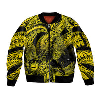 Personalised Polynesian Sleeve Zip Bomber Jacket Tribal Honu Turtle with Hibiscus Gold Version LT14 Unisex Gold - Polynesian Pride