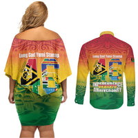 Vanuatu Indipendens Dei Couples Matching Off Shoulder Short Dress and Long Sleeve Button Shirt Yumi 46th Independence Anniversary LT14 - Polynesian Pride