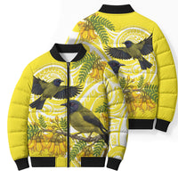 Bellbird New Zealand Bomber Puffer Jacket Korimako Kowhai Maori Pattern LT14 - Polynesian Pride
