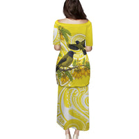 Bellbird New Zealand Family Matching Puletasi and Hawaiian Shirt Korimako Kowhai Maori Pattern LT14 - Polynesian Pride