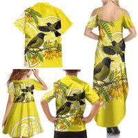 Bellbird New Zealand Family Matching Summer Maxi Dress and Hawaiian Shirt Korimako Kowhai Maori Pattern LT14 - Polynesian Pride