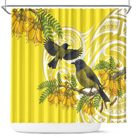 Bellbird New Zealand Shower Curtain Korimako Kowhai Maori Pattern