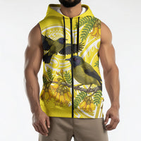 Bellbird New Zealand Sleeveless Zip Hoodie Korimako Kowhai Maori Pattern LT14 - Polynesian Pride