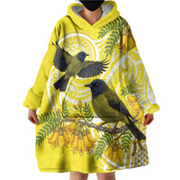 Bellbird New Zealand Wearable Blanket Hoodie Korimako Kowhai Maori Pattern LT14 - Polynesian Pride