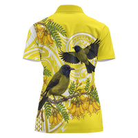 Bellbird New Zealand Women Polo Shirt Korimako Kowhai Maori Pattern LT14 - Polynesian Pride