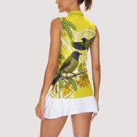 Bellbird New Zealand Women Sleeveless Polo Shirt Korimako Kowhai Maori Pattern LT14 - Polynesian Pride