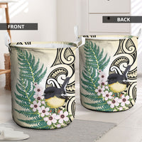 Endemic Tomtit New Zealand Laundry Basket Miromiro Manuka Silver Fern Maori Pattern
