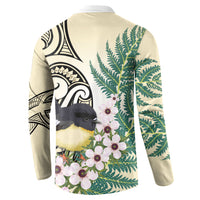 Endemic Tomtit New Zealand Button Sweatshirt Miromiro Manuka Silver Fern Maori Pattern