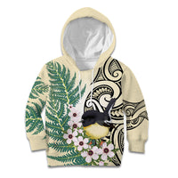 Endemic Tomtit New Zealand Kid Hoodie Miromiro Manuka Silver Fern Maori Pattern LT14 Hoodie Cream - Polynesian Pride