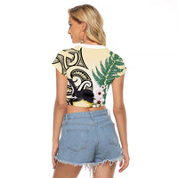 Endemic Tomtit New Zealand Raglan Cropped T Shirt Miromiro Manuka Silver Fern Maori Pattern LT14 - Polynesian Pride