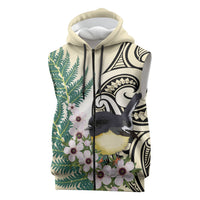 Endemic Tomtit New Zealand Sleeveless Zip Hoodie Miromiro Manuka Silver Fern Maori Pattern